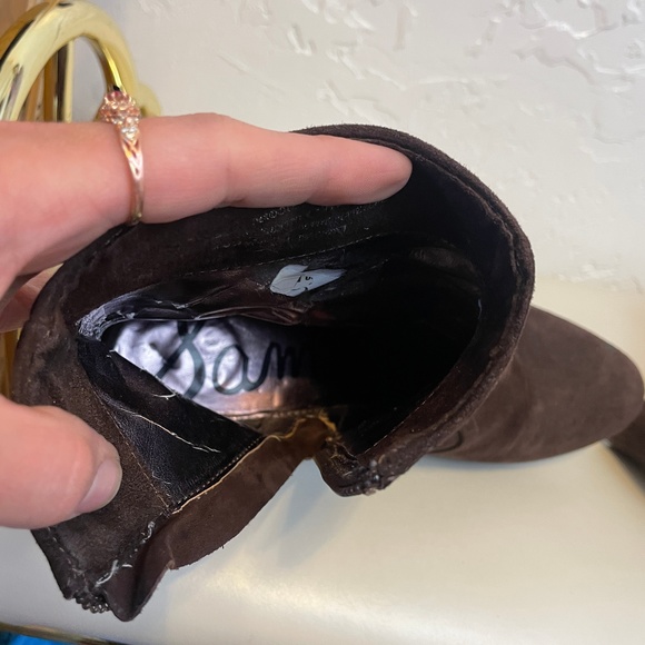 Sam Edelman {7} 'Maddie' Dark Brown Suede Zip Up Ankle Booties - Picture 10 of 11